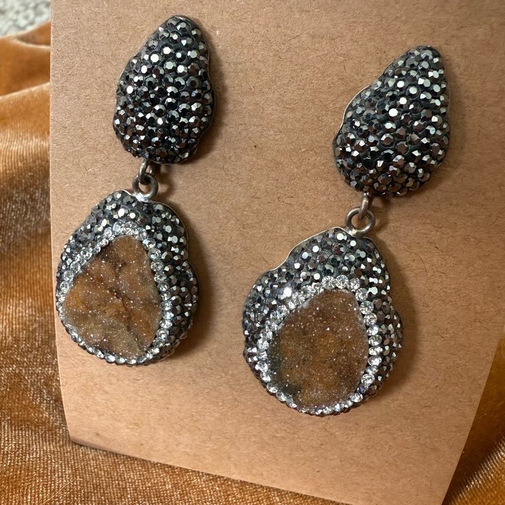 925 Silver Druzy Vintage Earrings